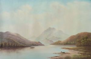 300x196 Rowboat On Mountain Lake Hq Sofa Size Oil Painting On Canvas By - Rowboat Painting