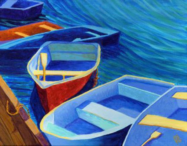 640x498 Renee Rutana Artwork Nautical Arrangement Original Painting - Rowboat Painting