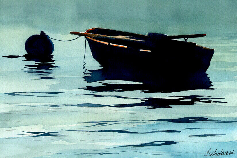 825x553 Rowboat Silhouette Painting By Art Bilodeau - Rowboat Painting