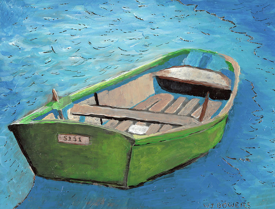 900x685 The Green Rowboat Painting By William Bowers - Rowboat Painting