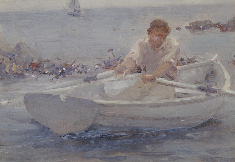900x620 Man In A Rowing Boat Painting By Henry Scott Tuke - Rowing Boat Painting