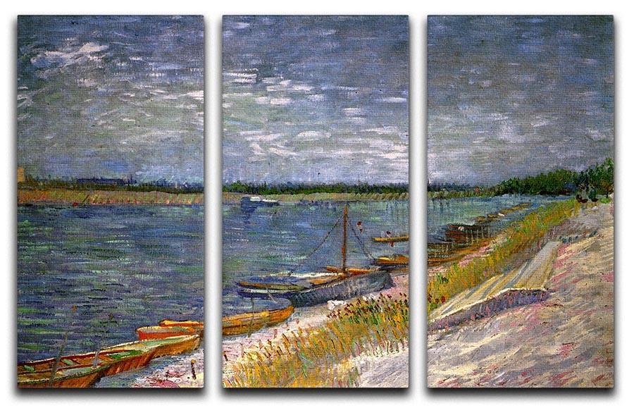 900x579 View Of A River With Rowing Boats By Van Gogh 3 Split Panel Canvas - Rowing Boat Painting