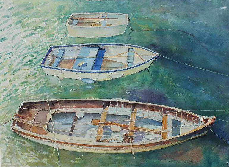 770x562 Saatchi Art Three Rowing Boats, St. Ives Painting By Richard Cook - Rowing Painting