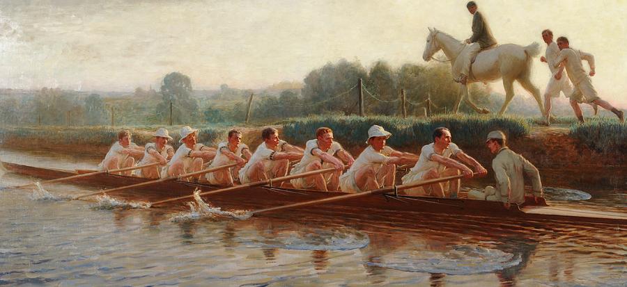 900x413 In The Golden Days Painting By Hugh Goldwin Riviere - Rowing Painting