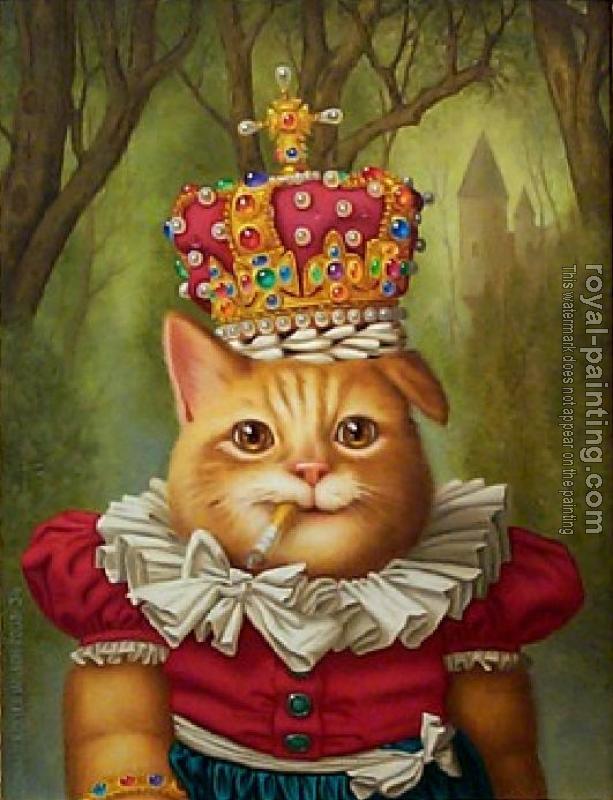 613x800 Dressing Cat By Hand Painted Oil Painting Reproduction 30029 - Royal Cat Painting
