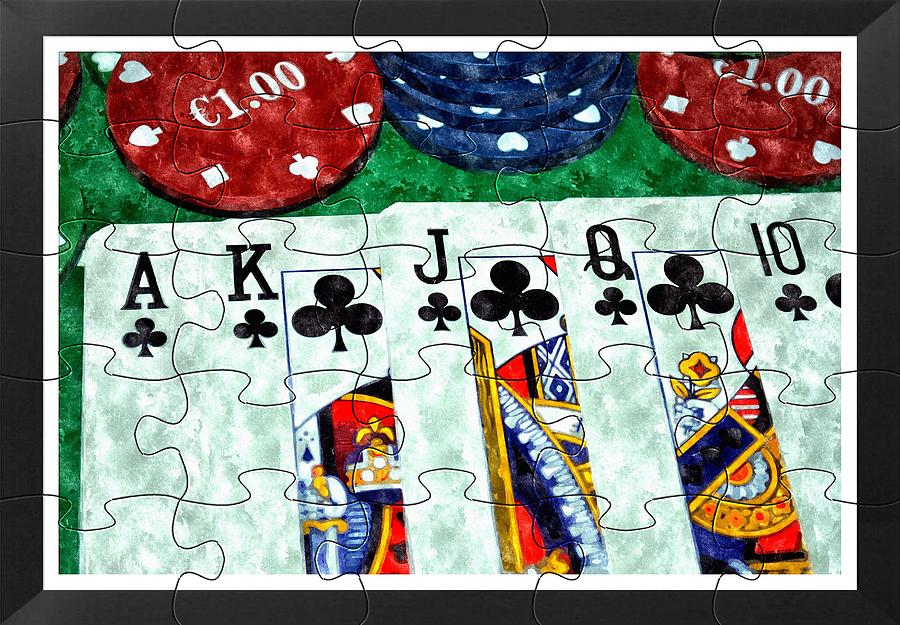 900x625 Watercolor Painting Puzzle Design Of Clubs Royal Flush Painting By - Royal Flush Painting