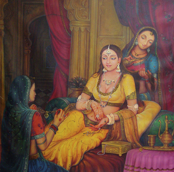599x592 Queen Princess Sitting Dressing From Her Maids Kaneej Royal Art - Royal Painting