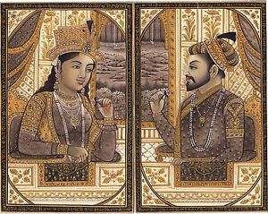 300x239 Mughal Miniature Art Emperor Shah Jahan Empress Mumtaz Mahal Rare - Royal Painting