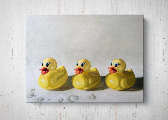570x407 Rubber Ducky Trio Canvas Painting Octotreasure - Rubber Duck Painting