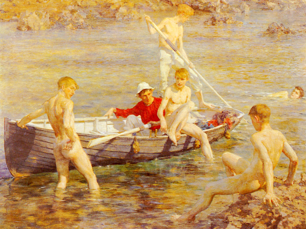 1000x749 Ruby Gold And Malachite Painting Henry Scott Tuke Oil Paintings - Ruby Painting