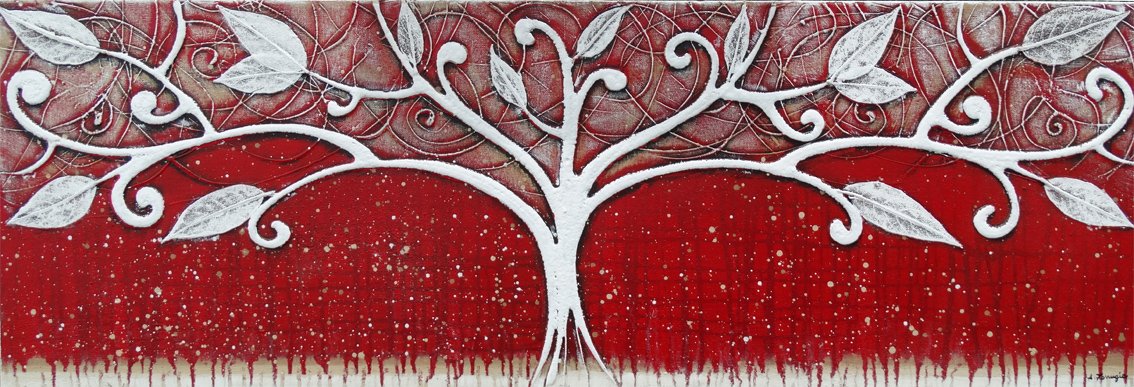 1134x387 Ruby Red Linen Tree Original Painting Made By Amelia Farrugia Artist - Ruby Painting