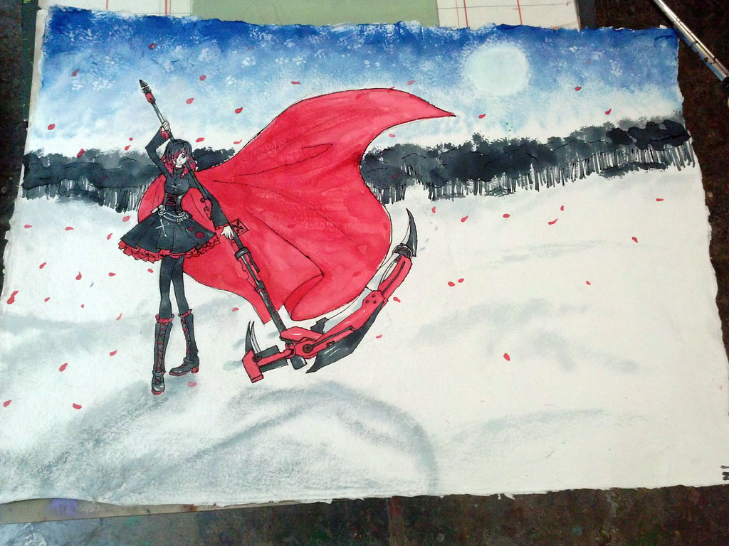 1024x768 Water Color Painting Ruby Rose By Chi171812 - Ruby Painting