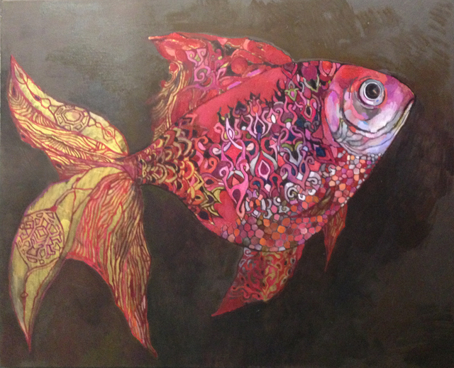 640x518 Olga Zelinska Artwork Ruby Fish Original Painting Oil Fantasy Art - Ruby Painting