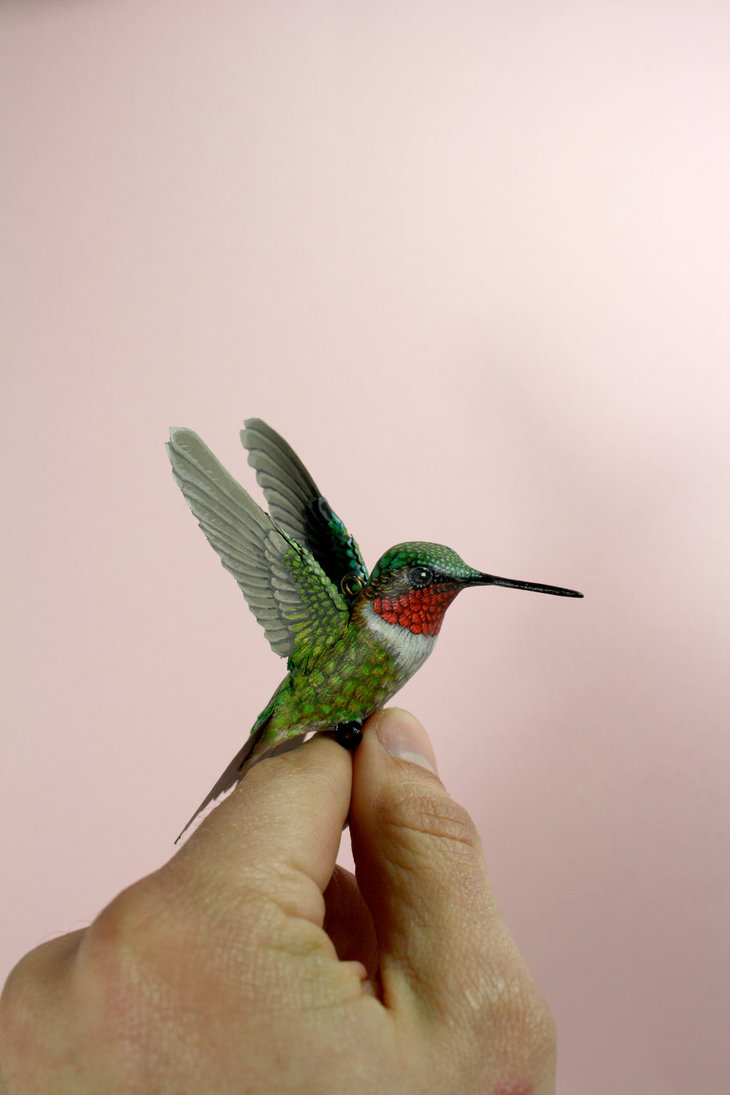 730x1095 Ruby Throated Hummingbird Sculpture By Zackmclaughlin - Ruby Throated Hummingbird Painting