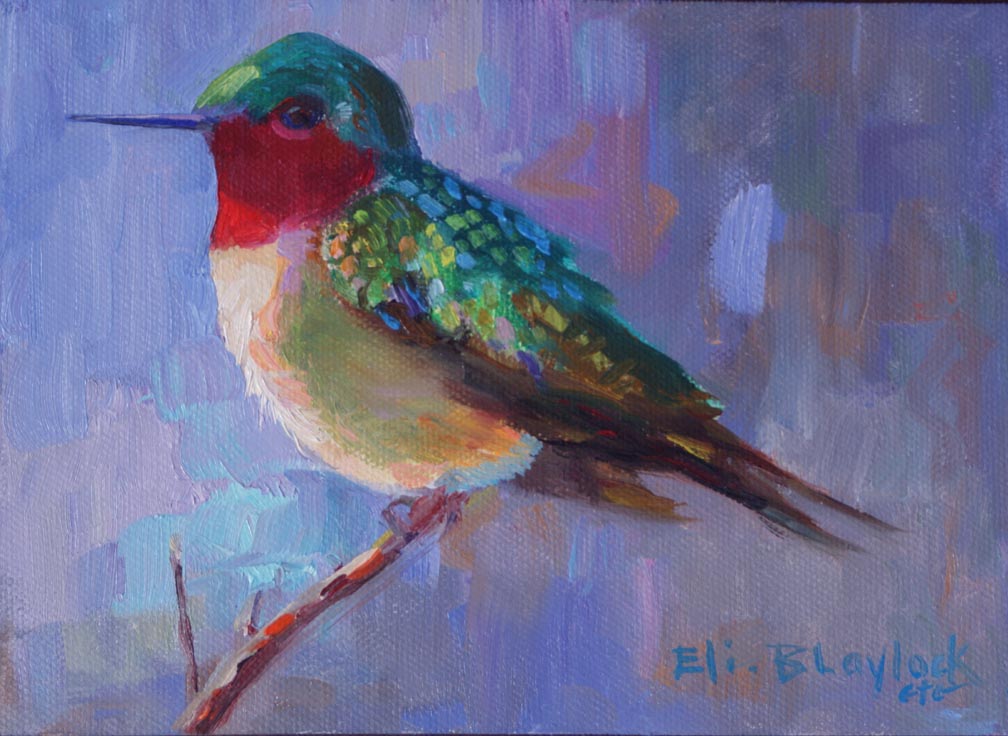 1008x736 Daily Paintings By Elizabeth Blaylock, American Impressionist - Ruby Throated Hummingbird Painting