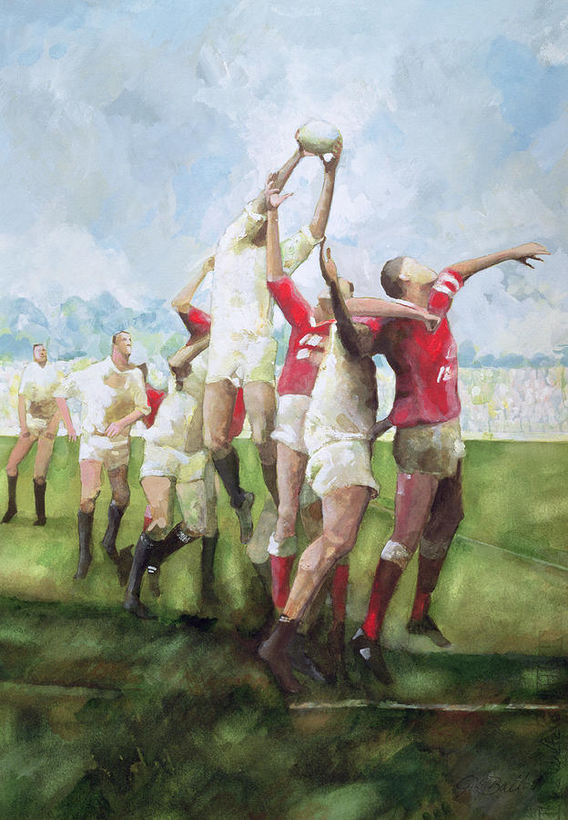 624x900 Rugby Match Llanelli V Swansea, Line Out Painting By Gareth Lloyd Ball - Rugby Painting