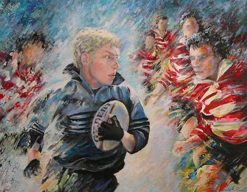 500x389 Rugby Sport Acrylic Painting Miki - Rugby Painting