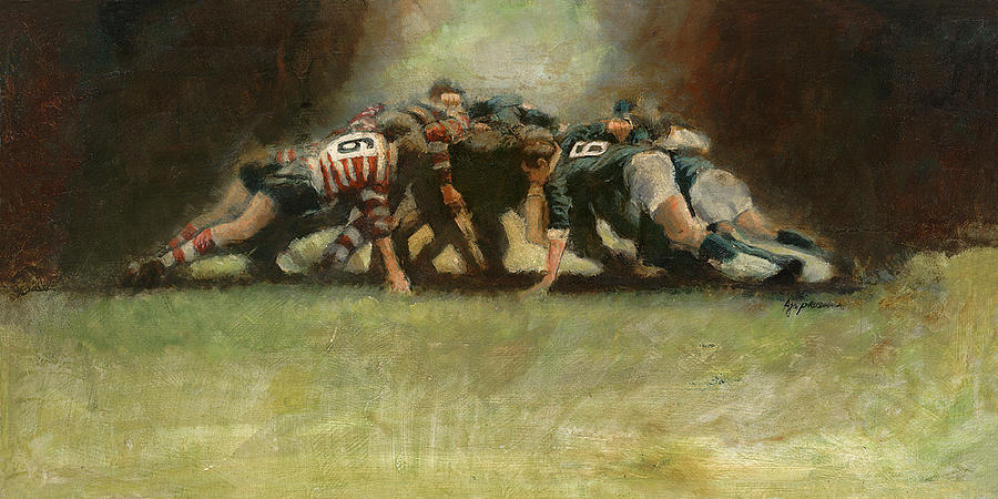 900x450 The Scrum Painting By Jon Prusmack - Rugby Painting