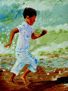 223x300 Boy Running Painting By Inna Montano - Run Painting