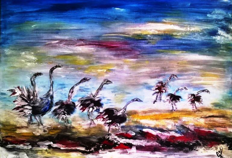 770x526 Saatchi Art Ostrich Run Painting By Jos Pascau - Run Painting
