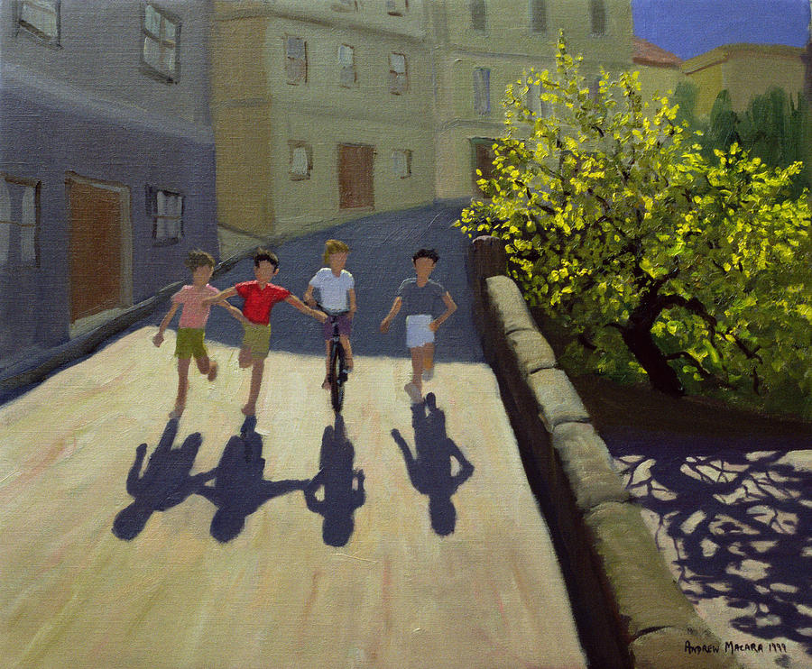 900x742 Children Running Painting By Andrew Macara - Run Painting