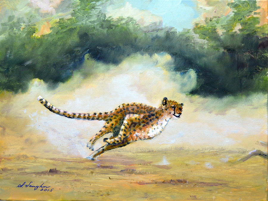 900x674 Kai's Cheetah On The Run Painting By Sidney Vaughn - Run Painting