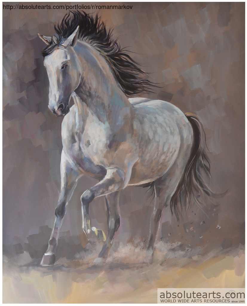 827x1024 Roman Markov Artwork Running Horse Original Painting Acrylic - Running Horse Painting