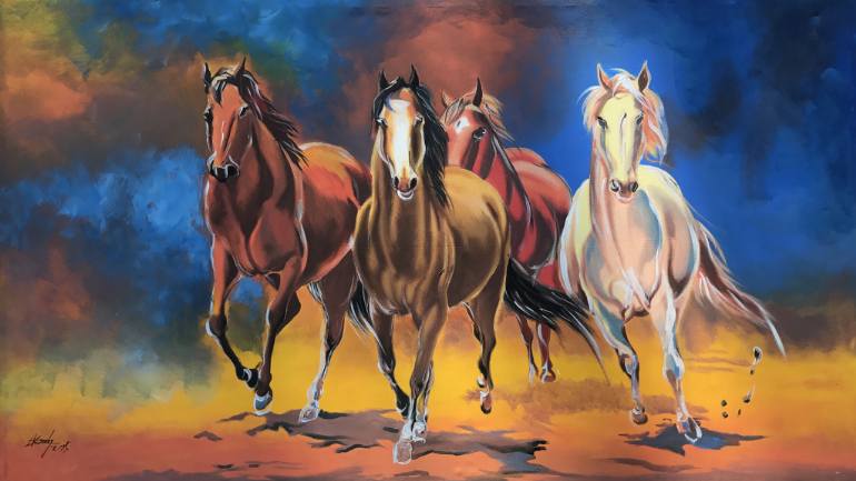 770x433 Saatchi Art Running Horses Painting By Rudesh Boss - Running Horse Painting