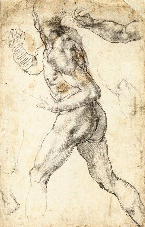 577x900 Figure Study Of A Running Man Painting By Michelangelo Buonarroti - Running Man Painting