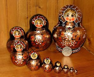 300x248 Russian Nesting Doll Matryoshka Hand Painted 10 Black Gold - Russian Doll Painting