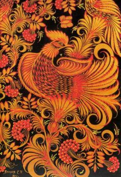 236x346 Folk Khokhloma Painting From Russia. Floral Pattern. - Russian Folk Painting