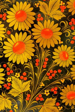 320x480 Pretty Russian Flowers Khokhloma Russian Folk Art - Russian Folk Painting