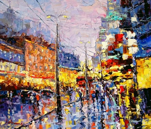 500x428 City Lights - Russian Impressionist Painting