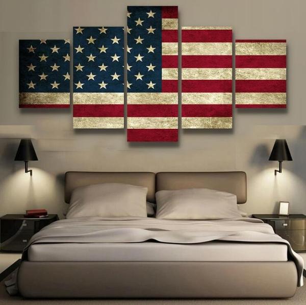 600x597 Rustic American Flag Multi Panel Canvas Wall Art Mighty Paintings - Rustic American Flag Painting