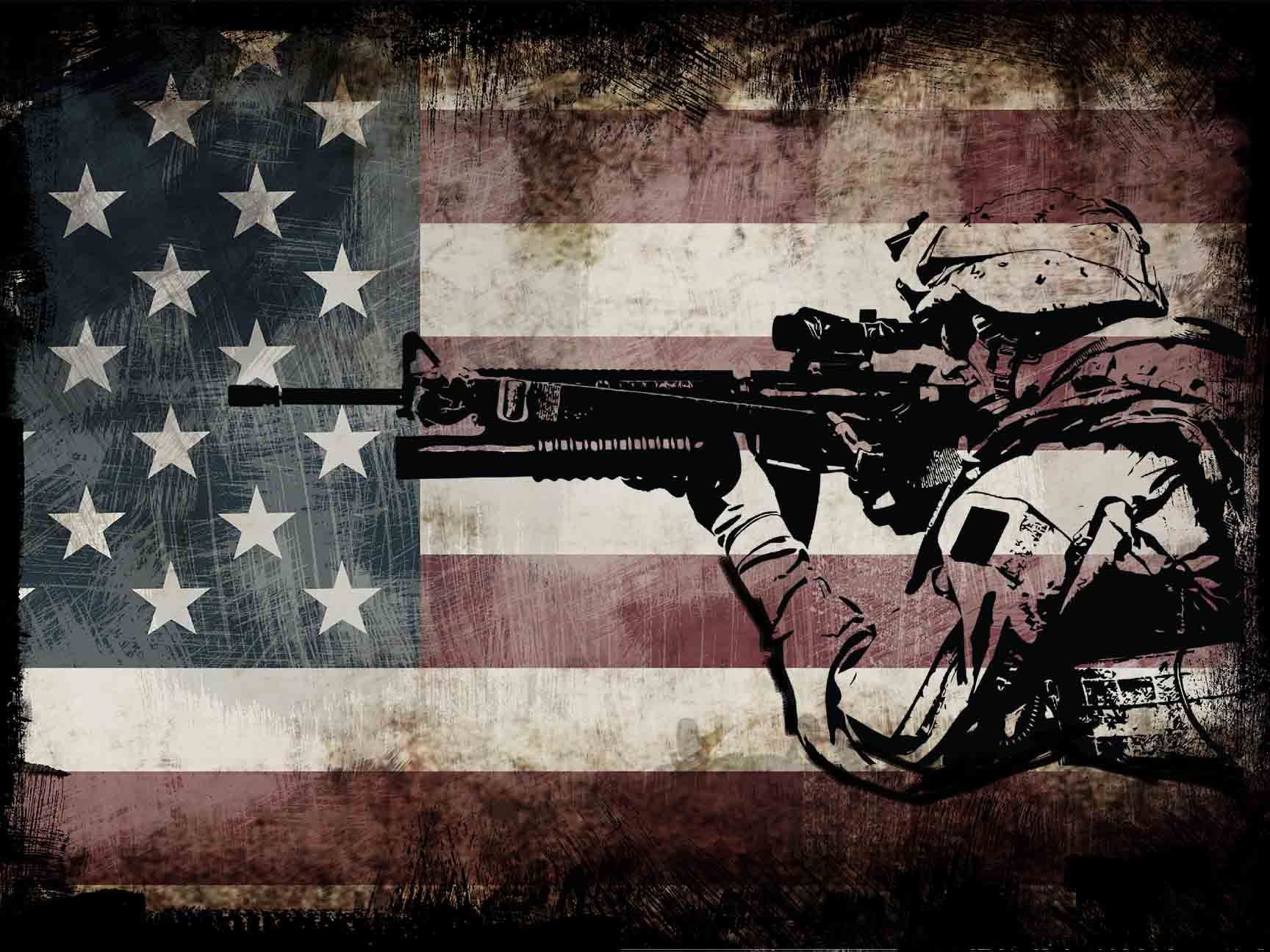 1728x1296 Rustic American Flag With Us Army Soldier Wall Art Canvas Painting - Rustic American Flag Painting