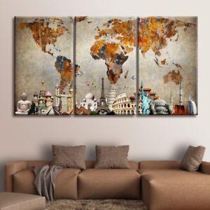 300x300 Large Framed Vintage World Map Rustic Canvas Print Wall Art Home 3 - Rustic Canvas Painting