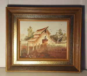 300x262 Original Oil On Canvas Barn Painting Signed Jim Frid 1991 Farm - Rustic Canvas Painting