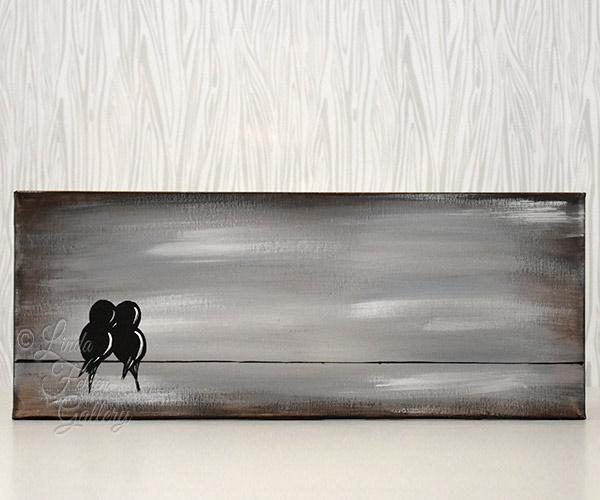 600x500 Birds On A Wire Canvas Painting Linda Fehlen Gallery - Rustic Canvas Painting