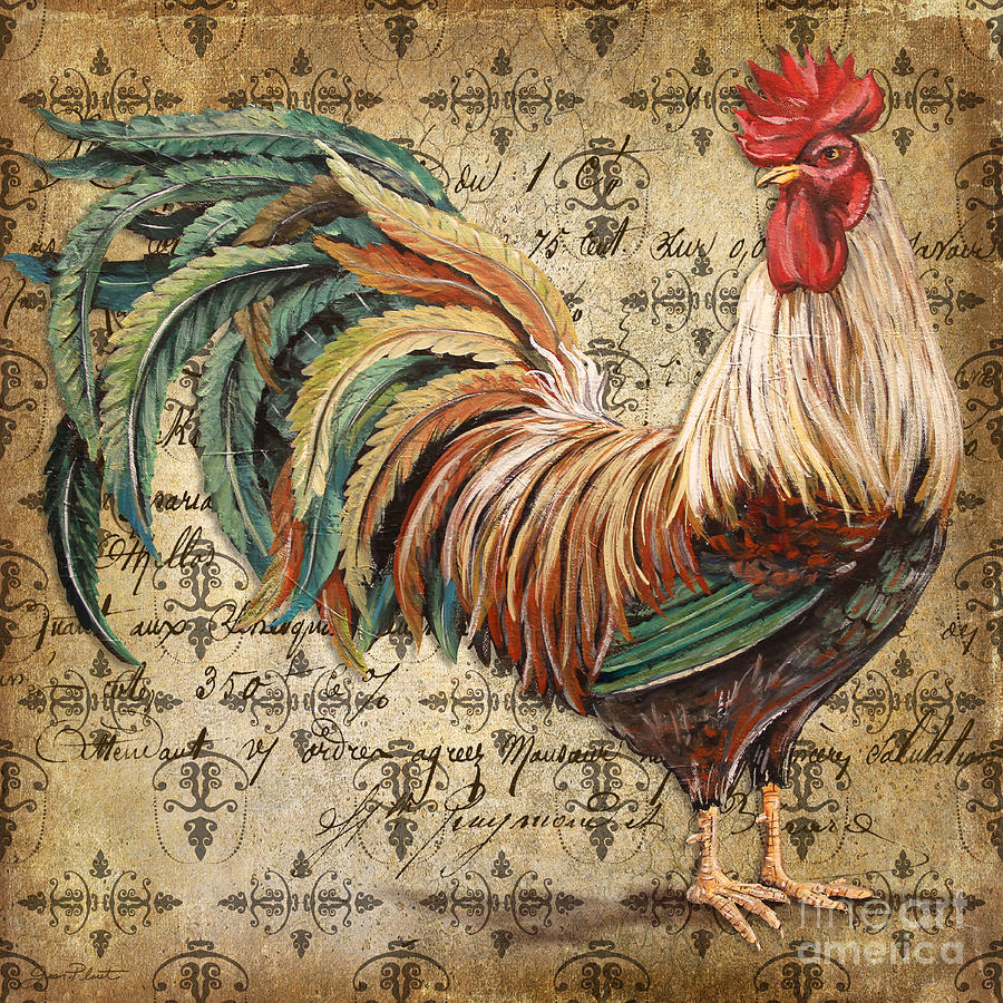 900x900 Rustic Rooster Jp2120 Painting By Jean Plout - Rustic Painting