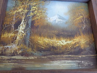 400x300 Vintage F Holzer Oil Painting Rustic Wood Frame Mountain Scene - Rustic Painting