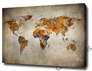 300x232 World Map Canvas Print Poster Photo Wall Art Rustic Painting Cool - Rustic Painting