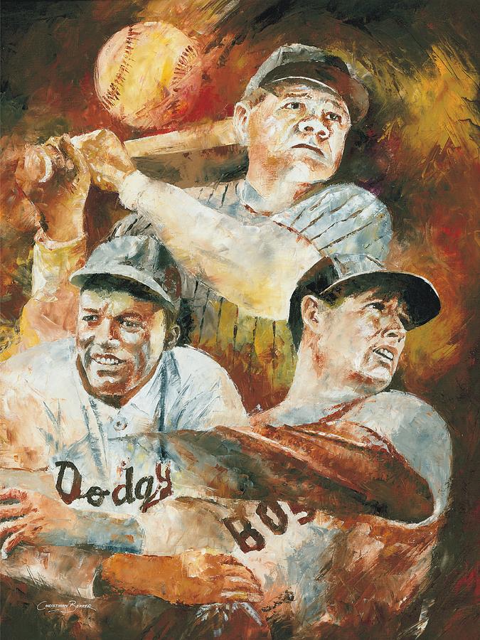 675x900 Baseball Legends Babe Ruth Jackie Robinson And Ted Williams - Ruth Painting