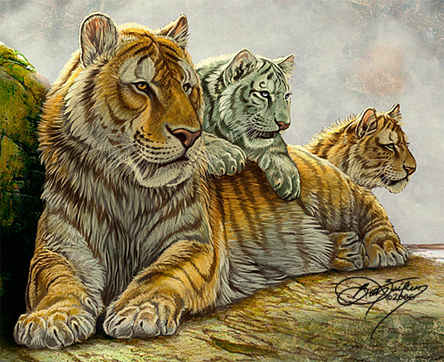648x528 Sabertooth Family By Damalia - Saber Tooth Tiger Painting