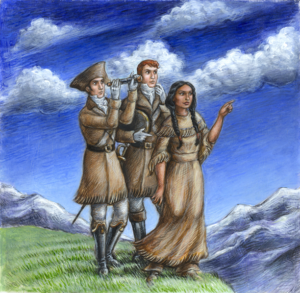 612x598 Lewis, Clark And Sacagawea By Suburbanbeatnik - Sacagawea Painting