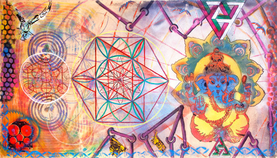 570x326 Spray Paint Stencil Sacred Geometry Ganesha Smile, Regenerate - Sacred Geometry Painting