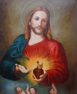 247x300 Oil Painting On Stretched Canvas Sacred Heart Jesus Christ - Sacred Heart Painting