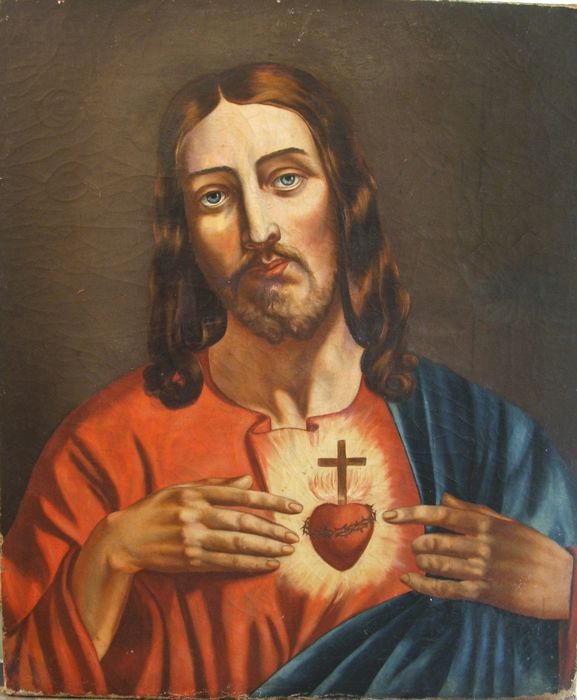 577x700 Oil Painting On Canvas Depicting The Sacred Heart Of Jesus - Sacred Heart Painting