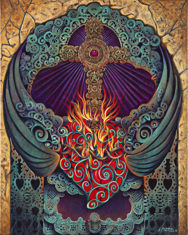 770x965 Saatchi Art Sacred Heart Painting By Ricardo Chavez Mendez - Sacred Heart Painting