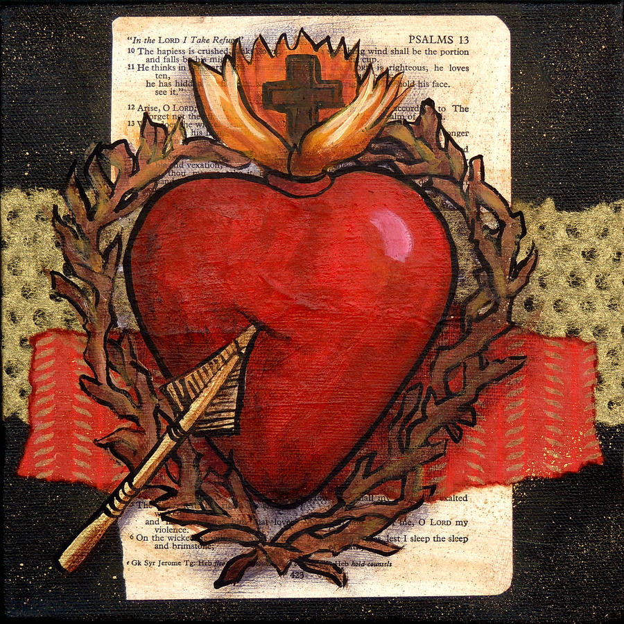 900x900 Sacred Heart No. 2 Painting By Candy Mayer - Sacred Heart Painting