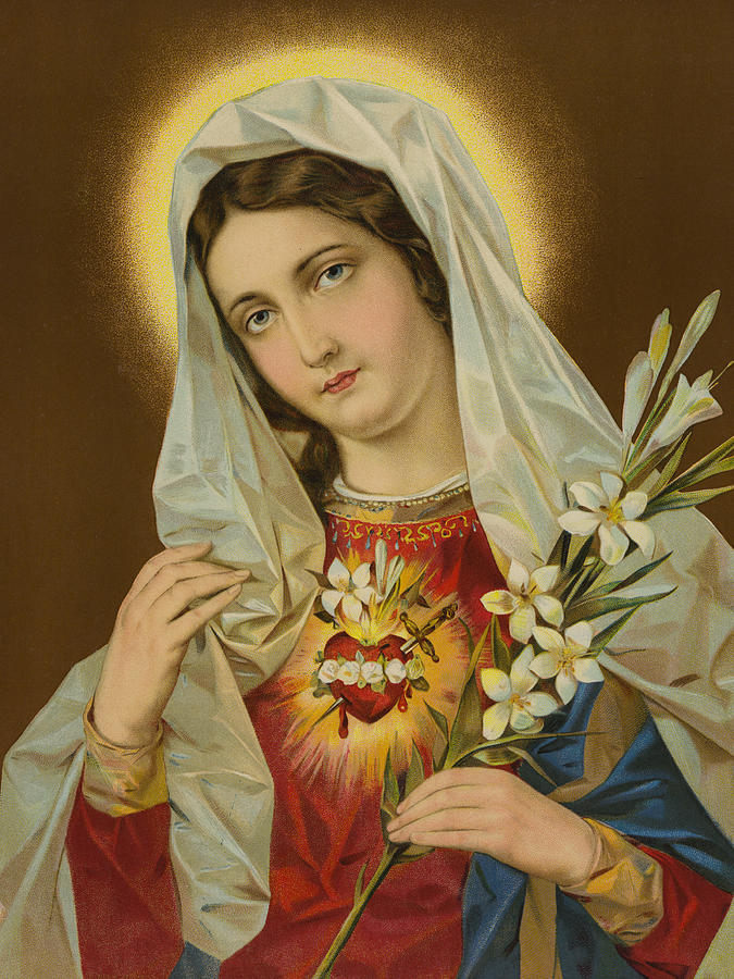 675x900 Sacred Heart Of The Virgin Mary Painting By European School - Sacred Heart Painting